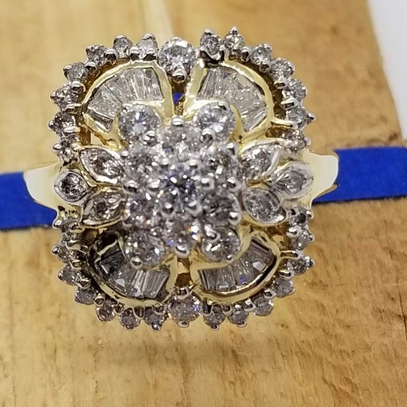 14k yellow gold diamond cluster ring